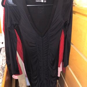 Black ruched, pull dress